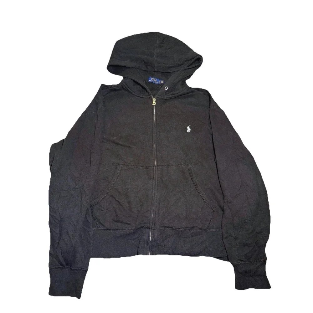 Y2K‎ Polo Ralph Lauren Black Full Zip Hoodie Embroidered Pony Logo Mens XL